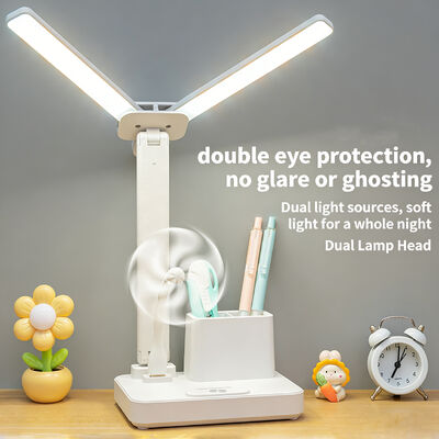 Lampe de bureau à LED à double tête rechargeable ABS Corps pliable Lumière d'horloge Carré Lumière de table pour usage domestique