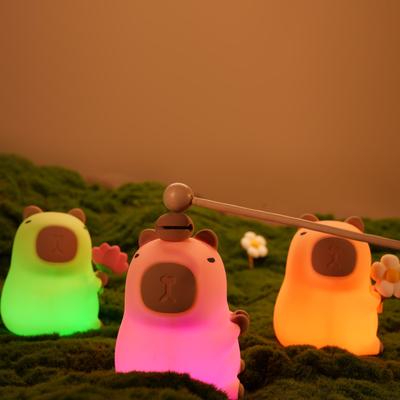 Cartoon drôle Capybara Lumière de nuit contrôle de robinet 1200mAh Rechargeable Lumière de nuit de sommeil avec 7 couleurs changeantes