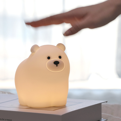 Muid Petit ours blanc lampe de poussette silicone enfants doux bébé lumière sommeil Lit à côté de la chambre à coucher Lumière de nuit tactile