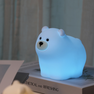 Muid Petit ours blanc lampe de poussette silicone enfants doux bébé lumière sommeil Lit à côté de la chambre à coucher Lumière de nuit tactile