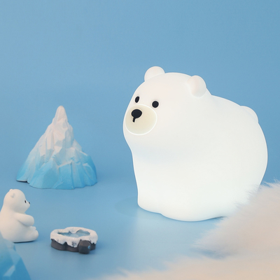 Muid Petit ours blanc lampe de poussette silicone enfants doux bébé lumière sommeil Lit à côté de la chambre à coucher Lumière de nuit tactile