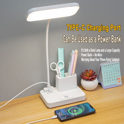 Lampe de bureau avec fonction batterie externe LED pour étudiants, lampe de bureau dédiée avec porte-stylo, lampe de chevet pour dortoir, chambre à coucher, veilleuse de chevet